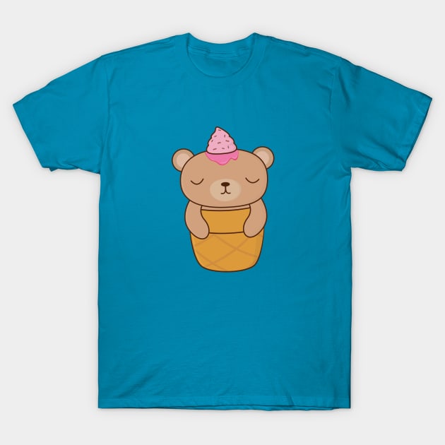 Cute Brown Bear Ice Cream T-Shirt T-Shirt by happinessinatee